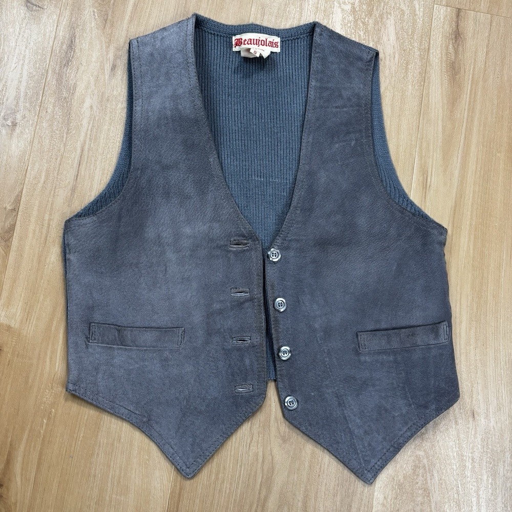 Vintage‎ Beaujolais Grey Suede Leather Vest Womens Small Western Preppy